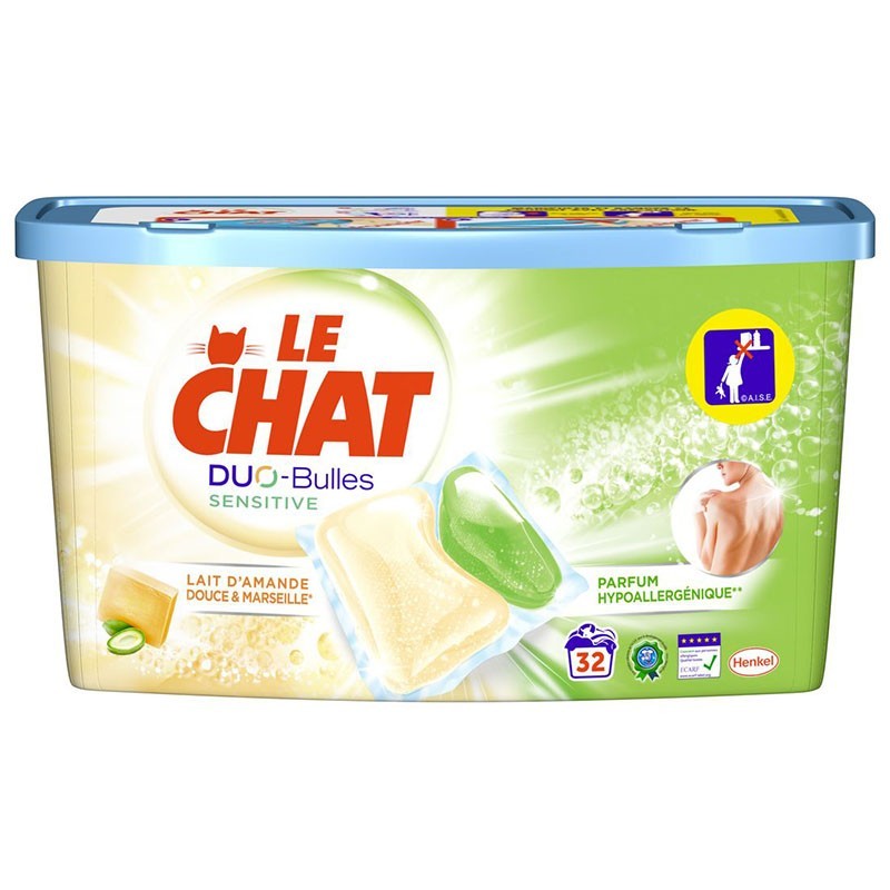 LE CHAT Lessive liquide lait d'amande et savon de Marseille 120 lavages  2x3l pas cher 